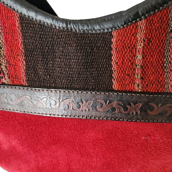 Vintage Handmade Bolivian Boho Leather Trim and Suede Tote Handbag - Picture 5 of 10